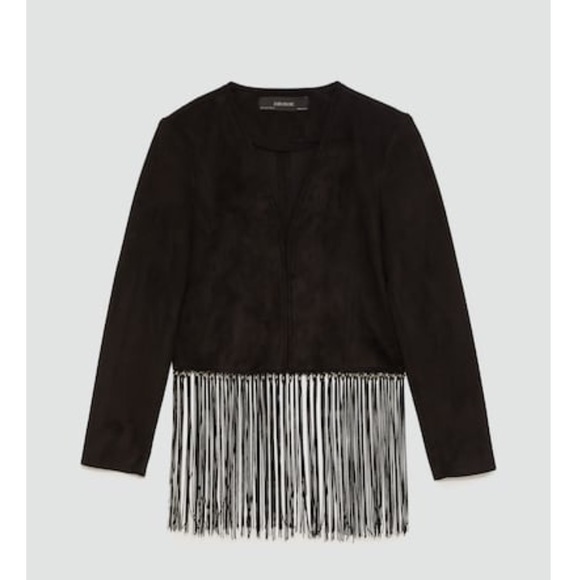 Zara faux suede fringe jacket. Xs - Picture 1 of 13